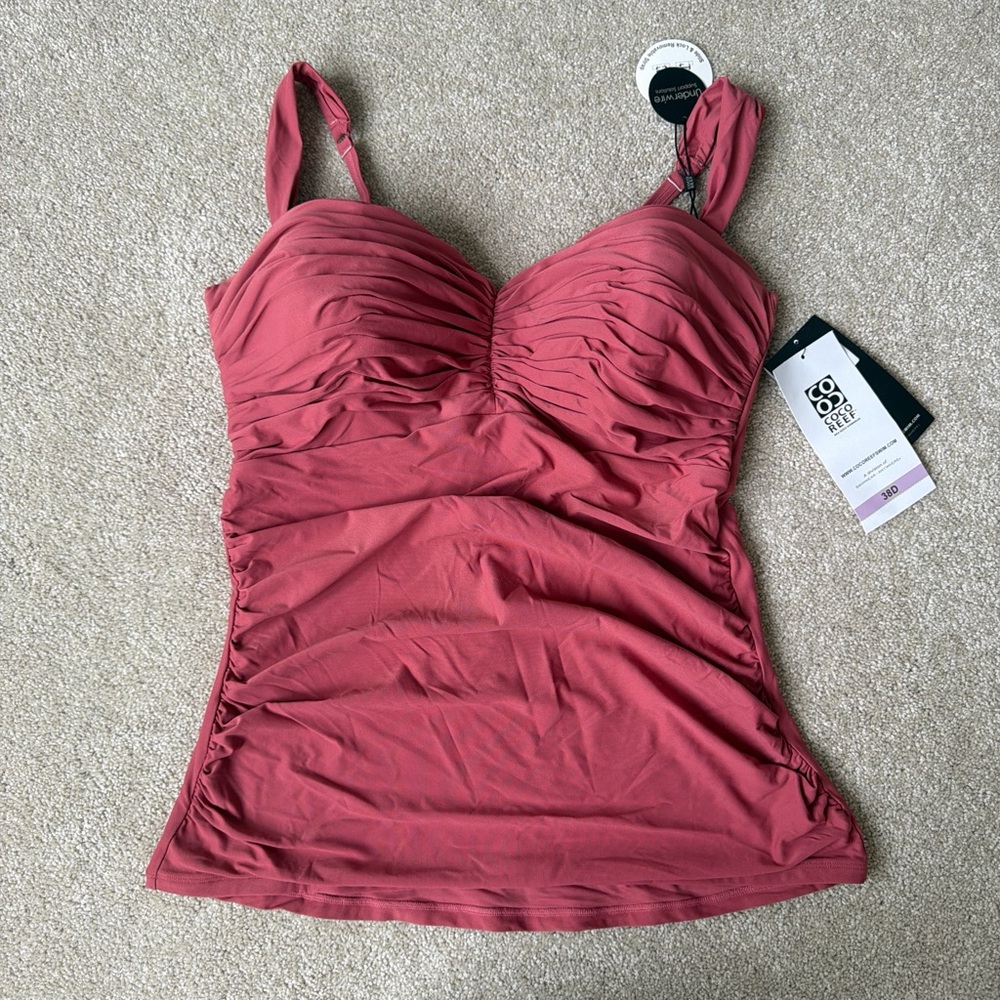 Women's Ruched Faded Red Swim Top